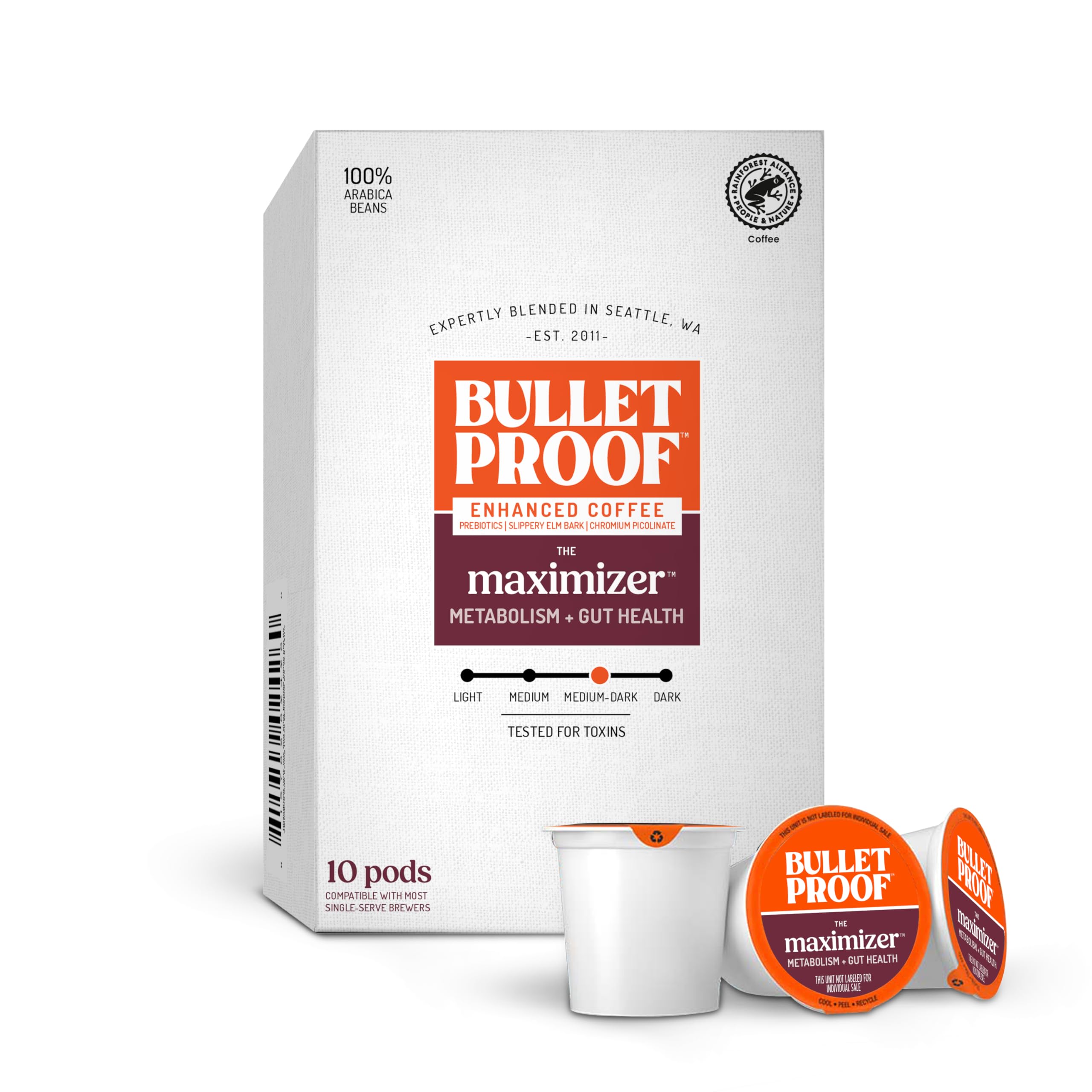Bulletproof The Maximizer coffee pods box for clean energy with prebiotic support.