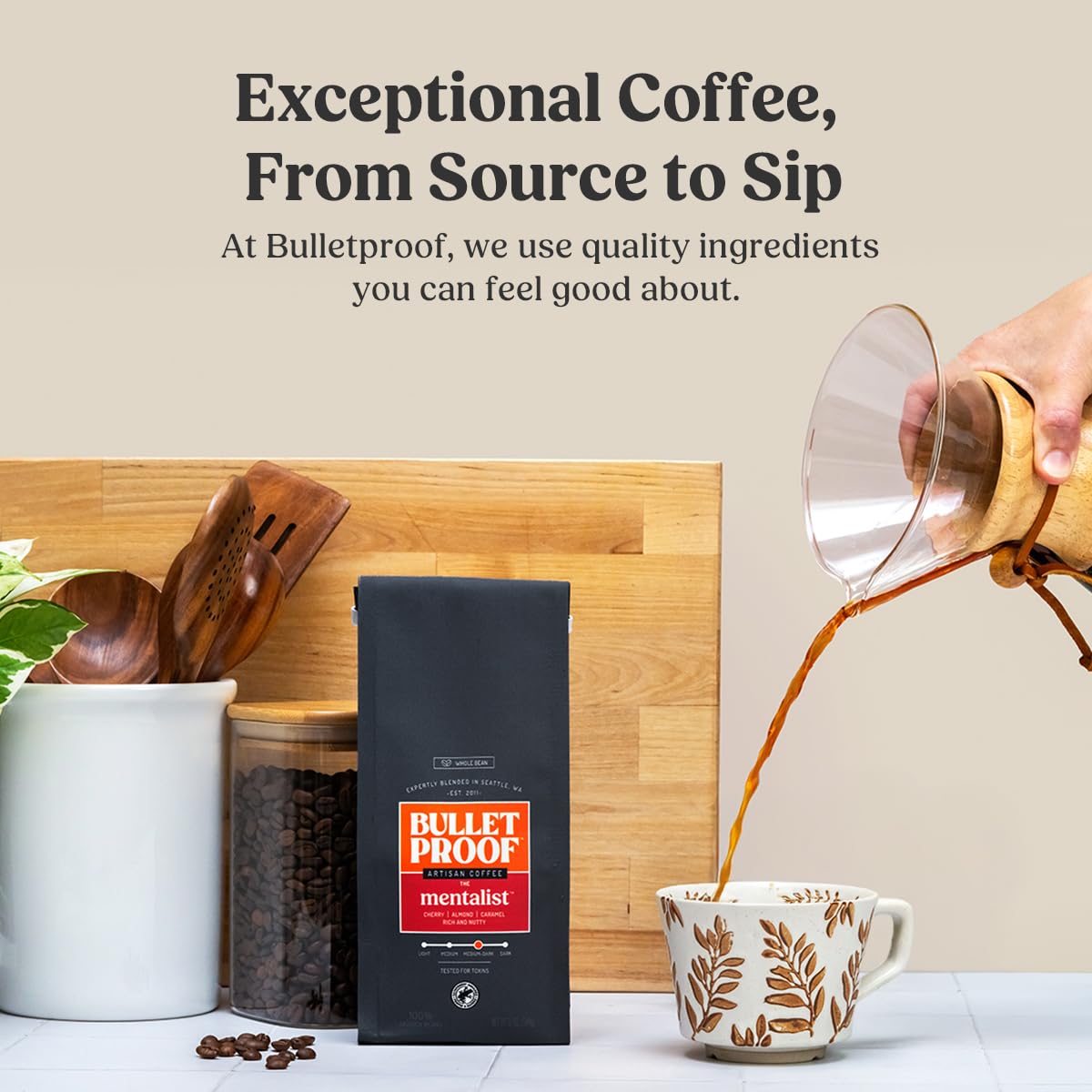 Bulletproof The Mentalist roast profile image, medium-dark notes with cherry, almond, caramel hints.