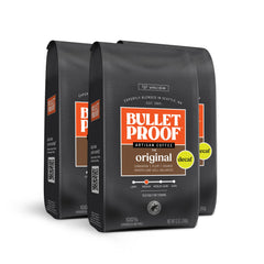Bulletproof Original Decaf three-pack bags for convenient home brewing.