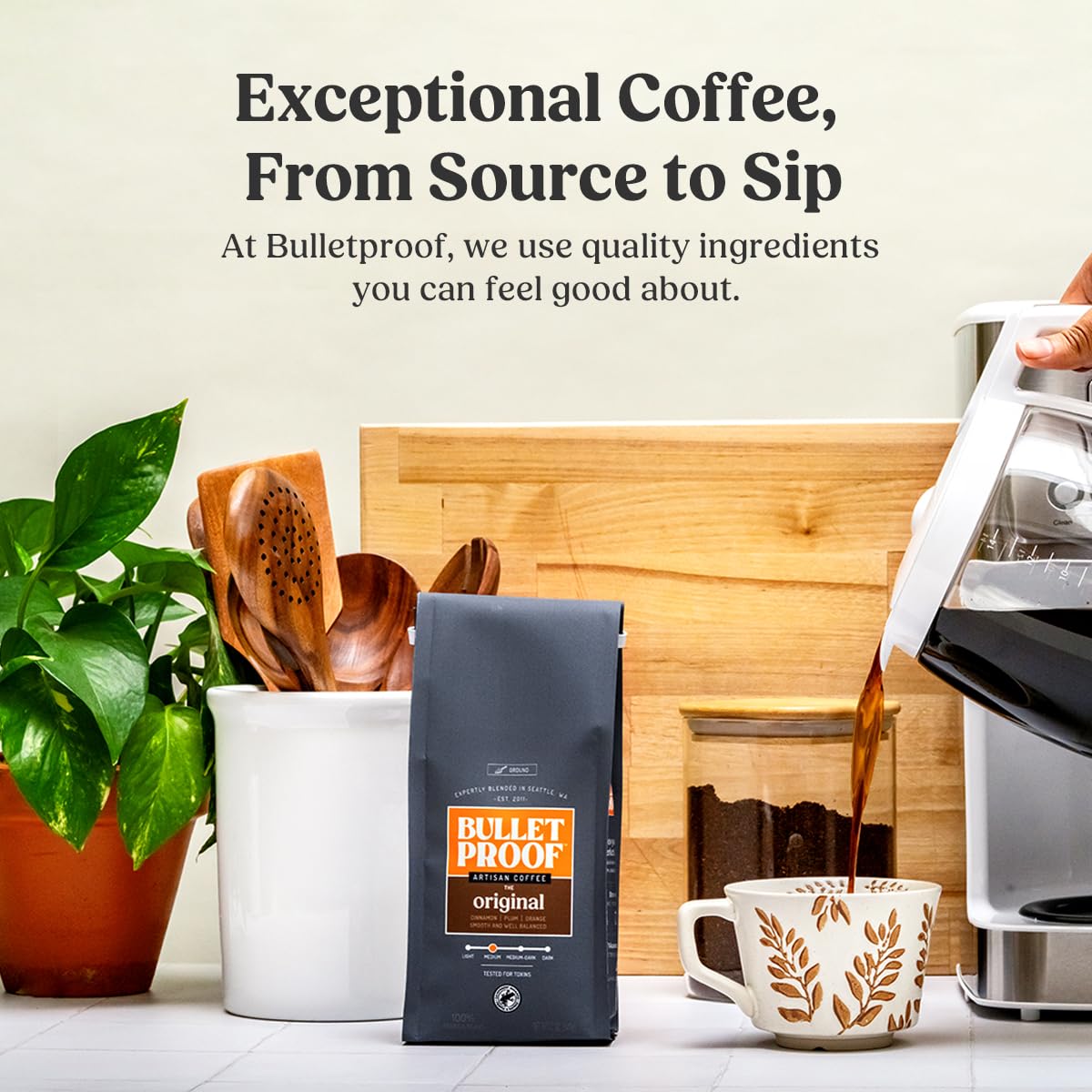 Bulletproof Original coffee beans ready to grind for a smooth, premium flavor.