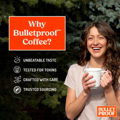 Bulletproof coffee sourced from Rainforest Alliance farms supports sustainable farming practices.