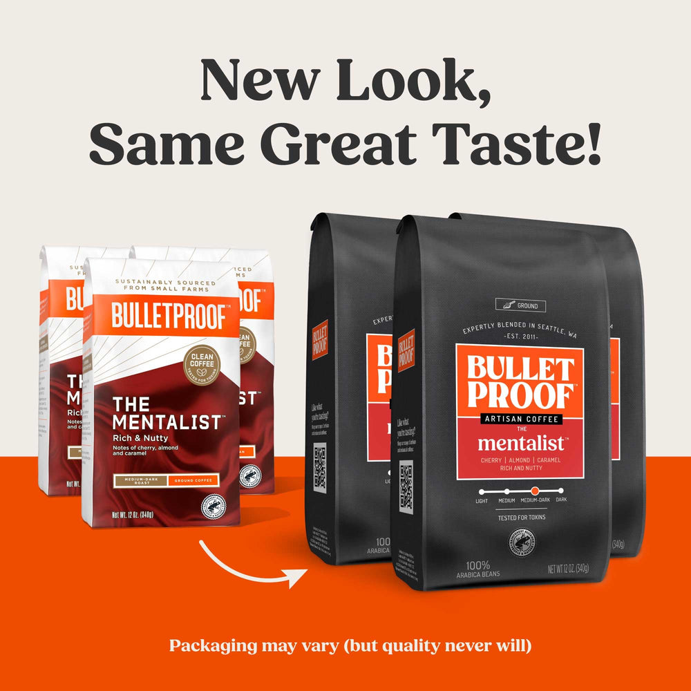 Bulletproof The Mentalist bag hero shot highlights premium packaging and freshness.