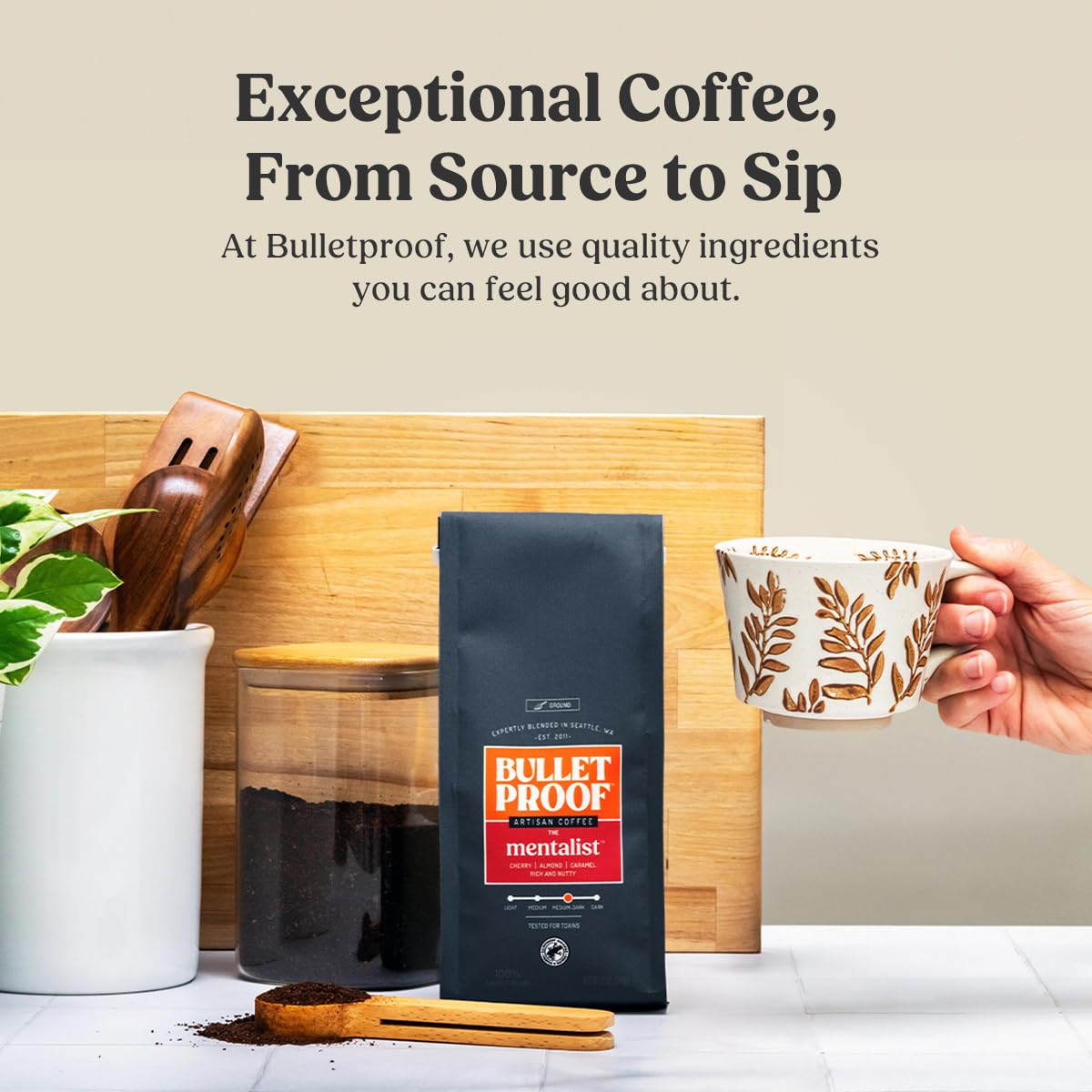 Bulletproof The Mentalist raw coffee beans show Arabica quality and aroma potential.