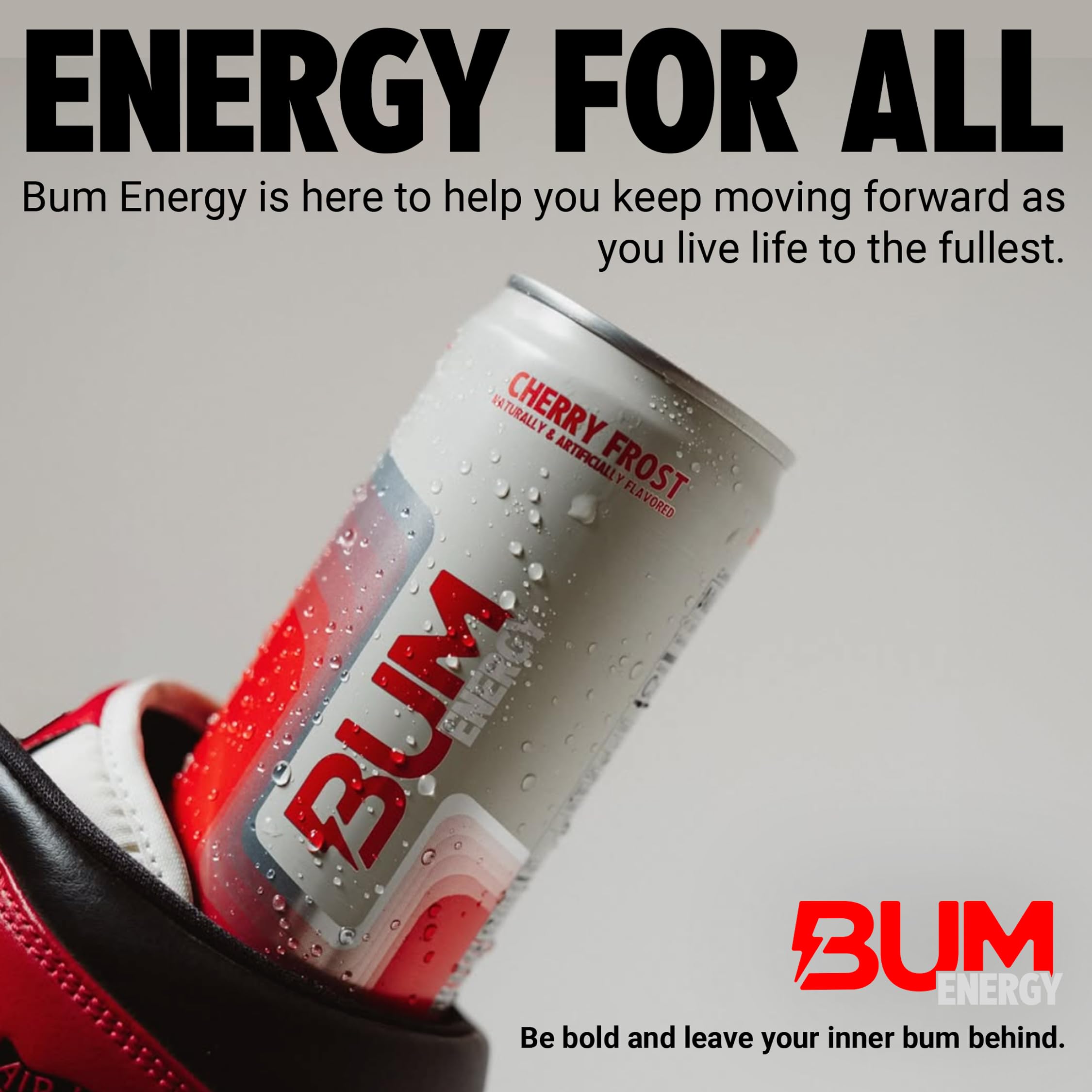 BUM Energy Cherry Frost fridge-ready can stored for quick boosts