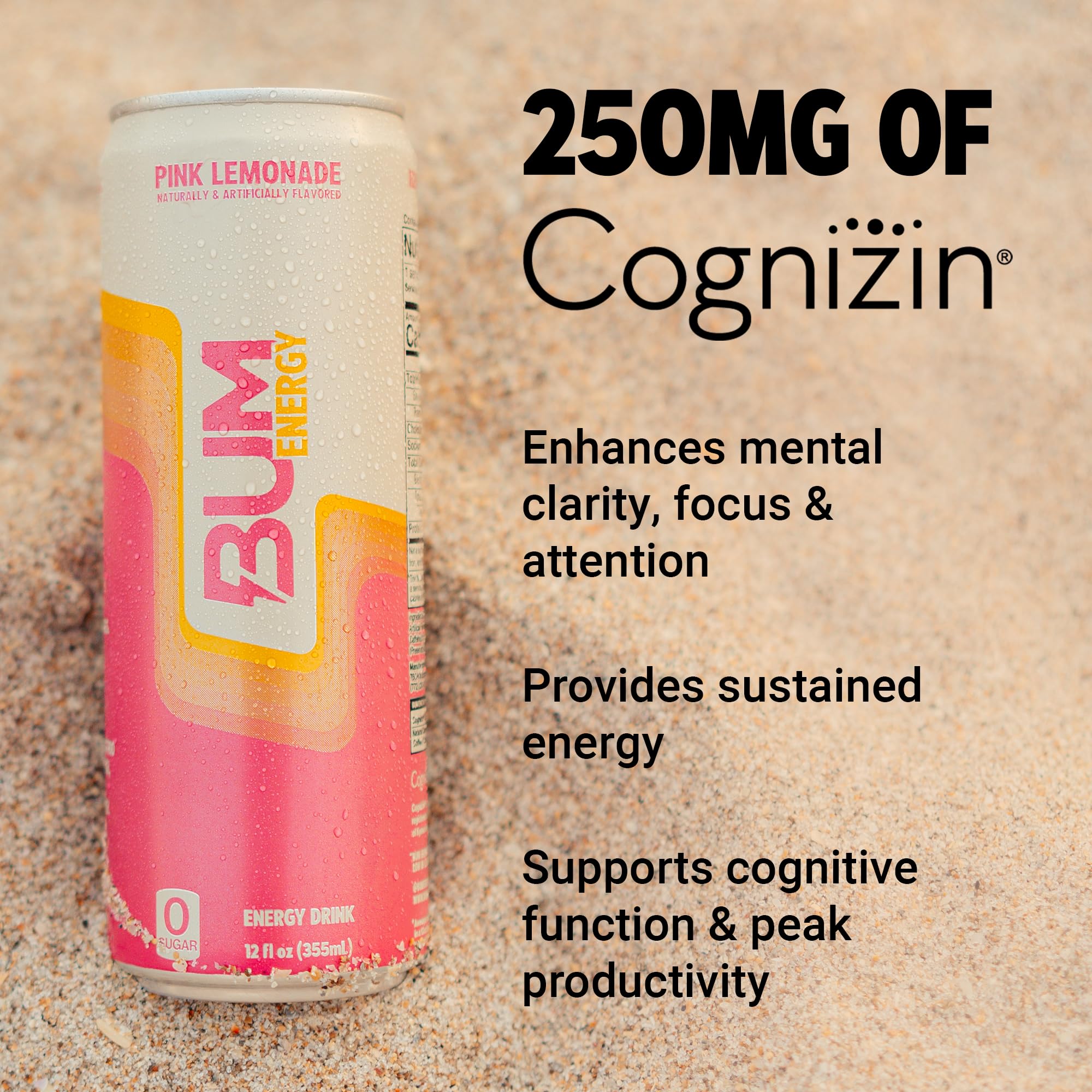 Bum Energy Cognizin label close-up, showing brain-boosting ingredient for focus