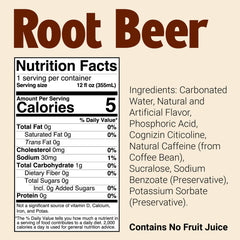 BUM Energy Root Beer can closeup showing Cognizin and caffeine ingredients.