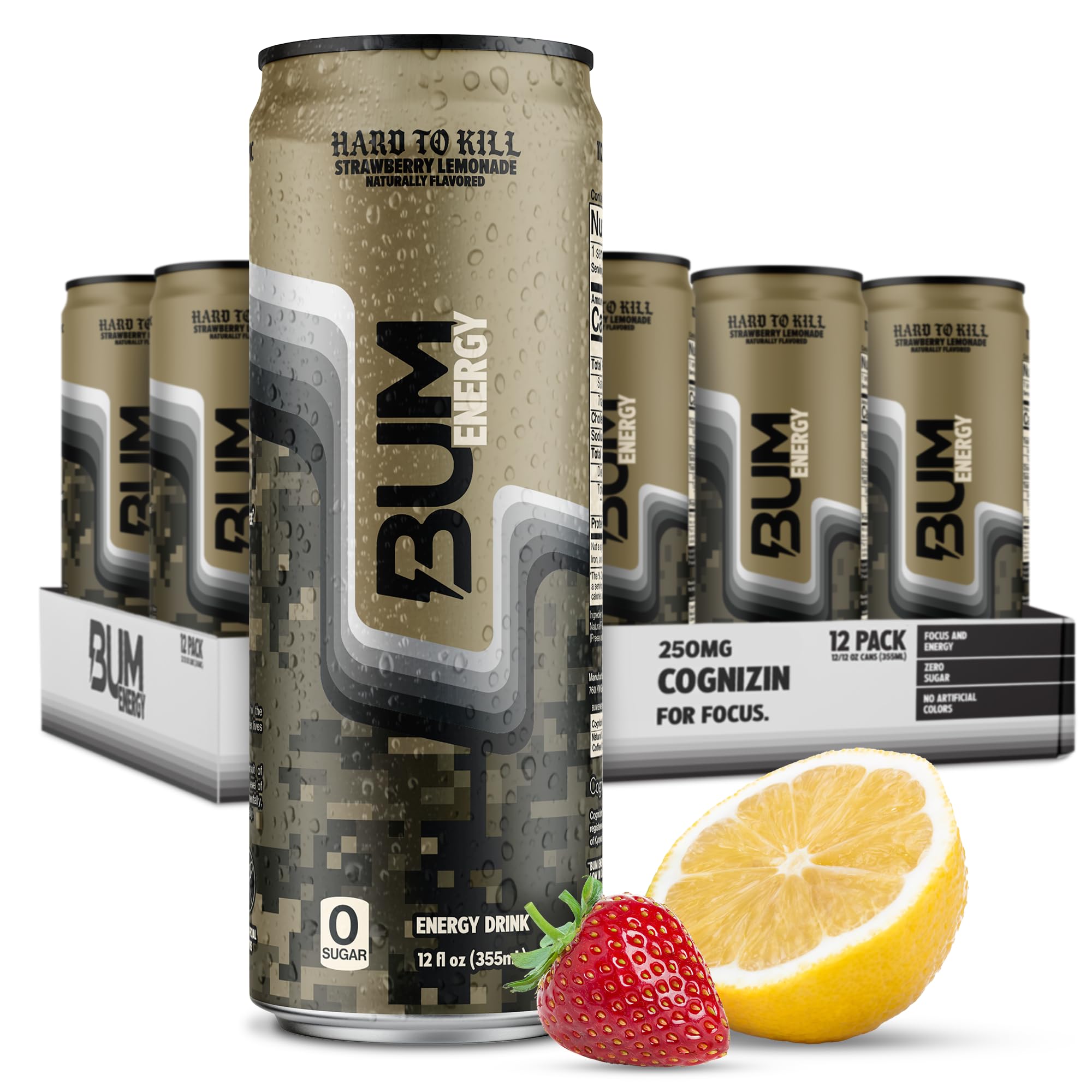 Bum Energy Strawberry Lemonade can for a refreshing energy boost during workouts.