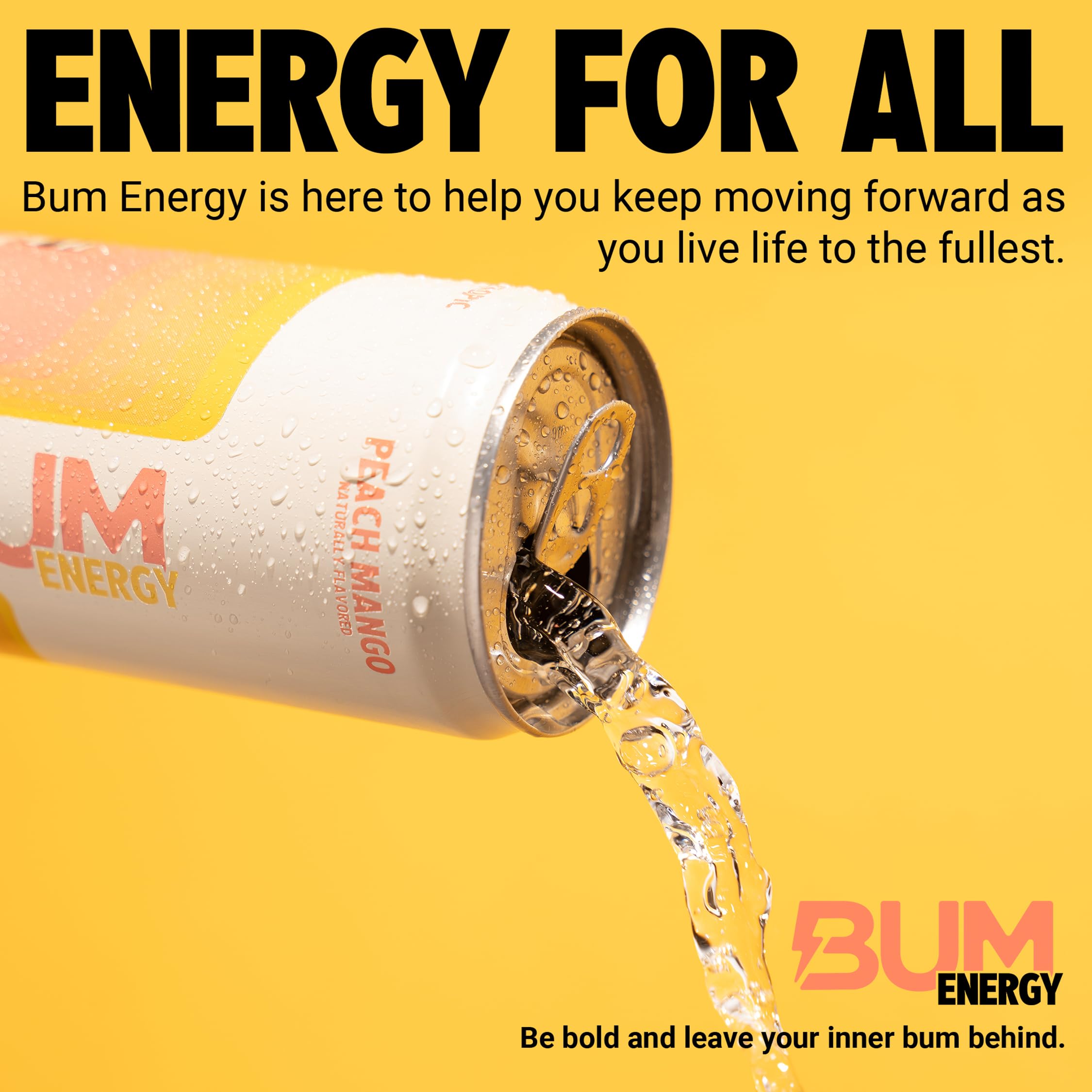 BUM Energy Peach Mango in fridge, ready-to-drink snack option