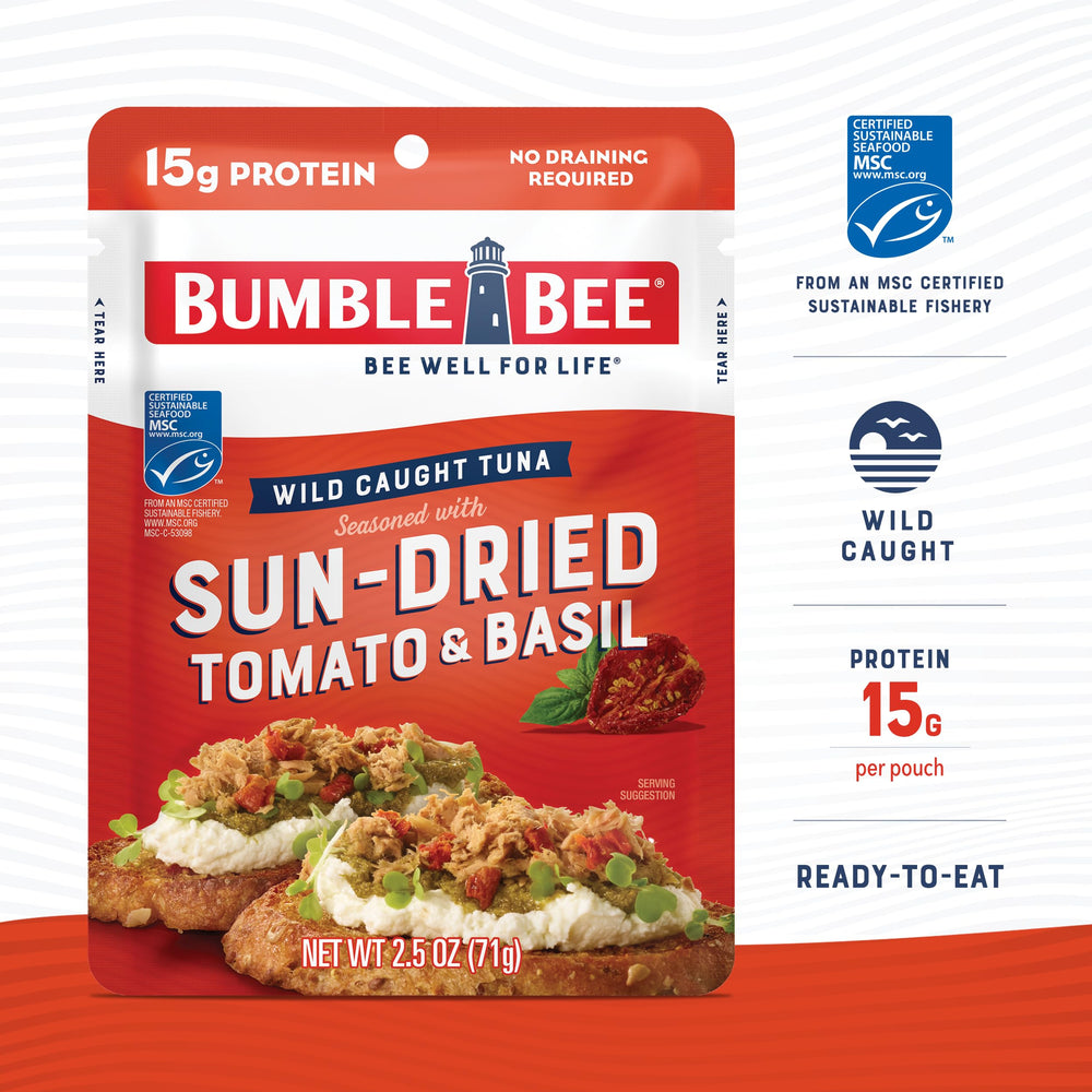 Bumble Bee tuna with 15g protein per serving and 80 calories.
