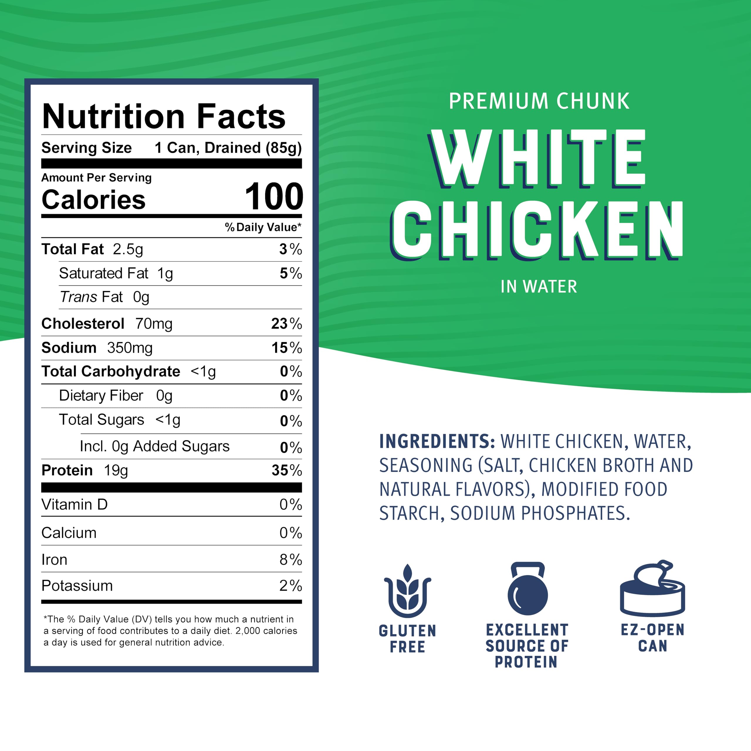 Bumble Bee chicken chunks in an easy-open can, great for salads and sandwiches.