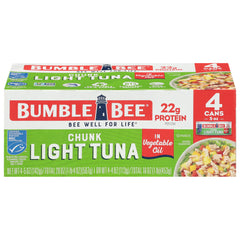 Bumble Bee chunk light tuna in oil 5oz can showcases bold flavor and protein.