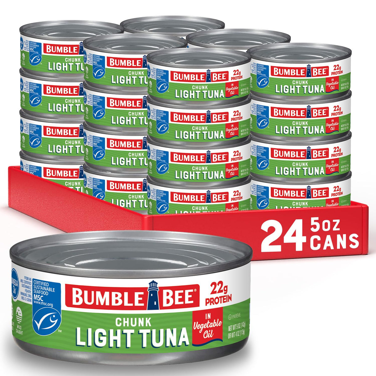 Bumble Bee Chunk Light Tuna in Oil can with light, flaky texture ideal for sandwiches