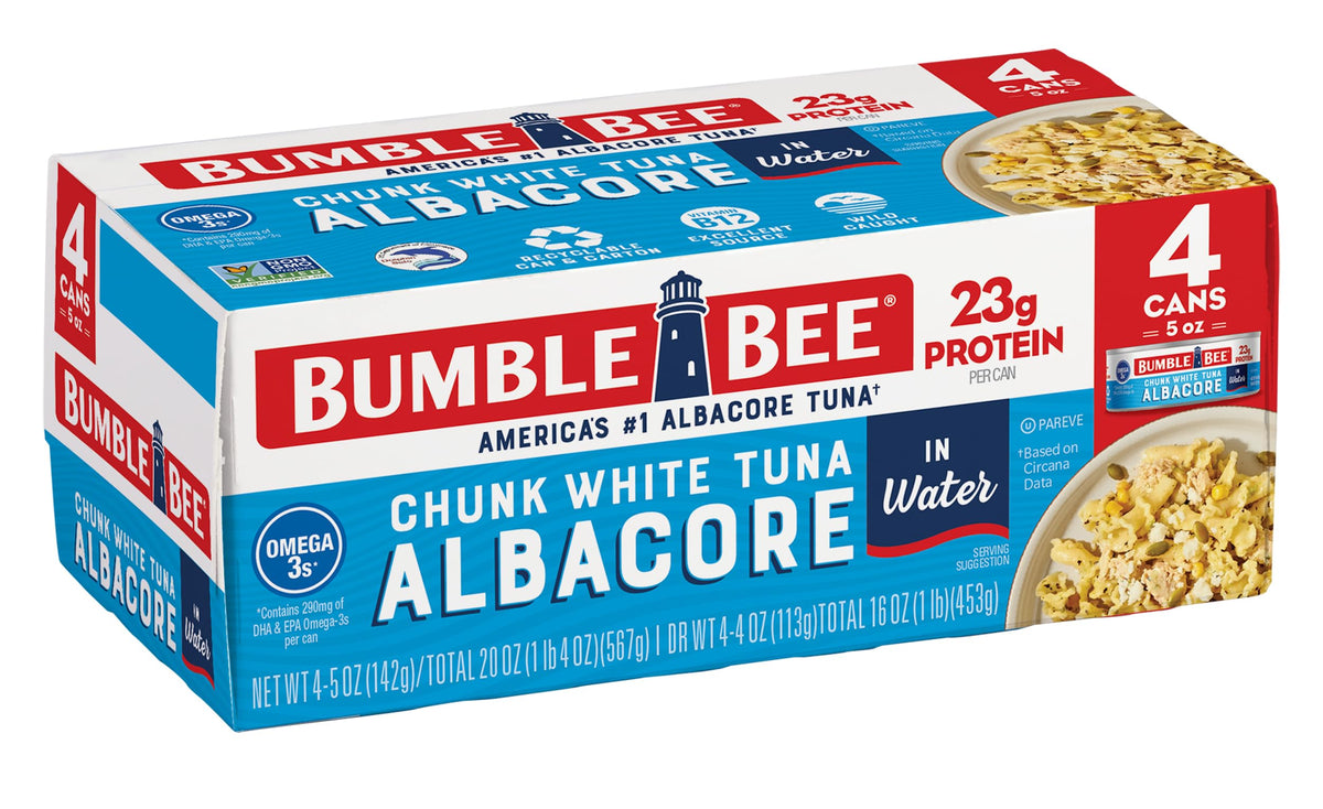Bumble Bee chunk white albacore tuna in water can for quick meals and lean protein