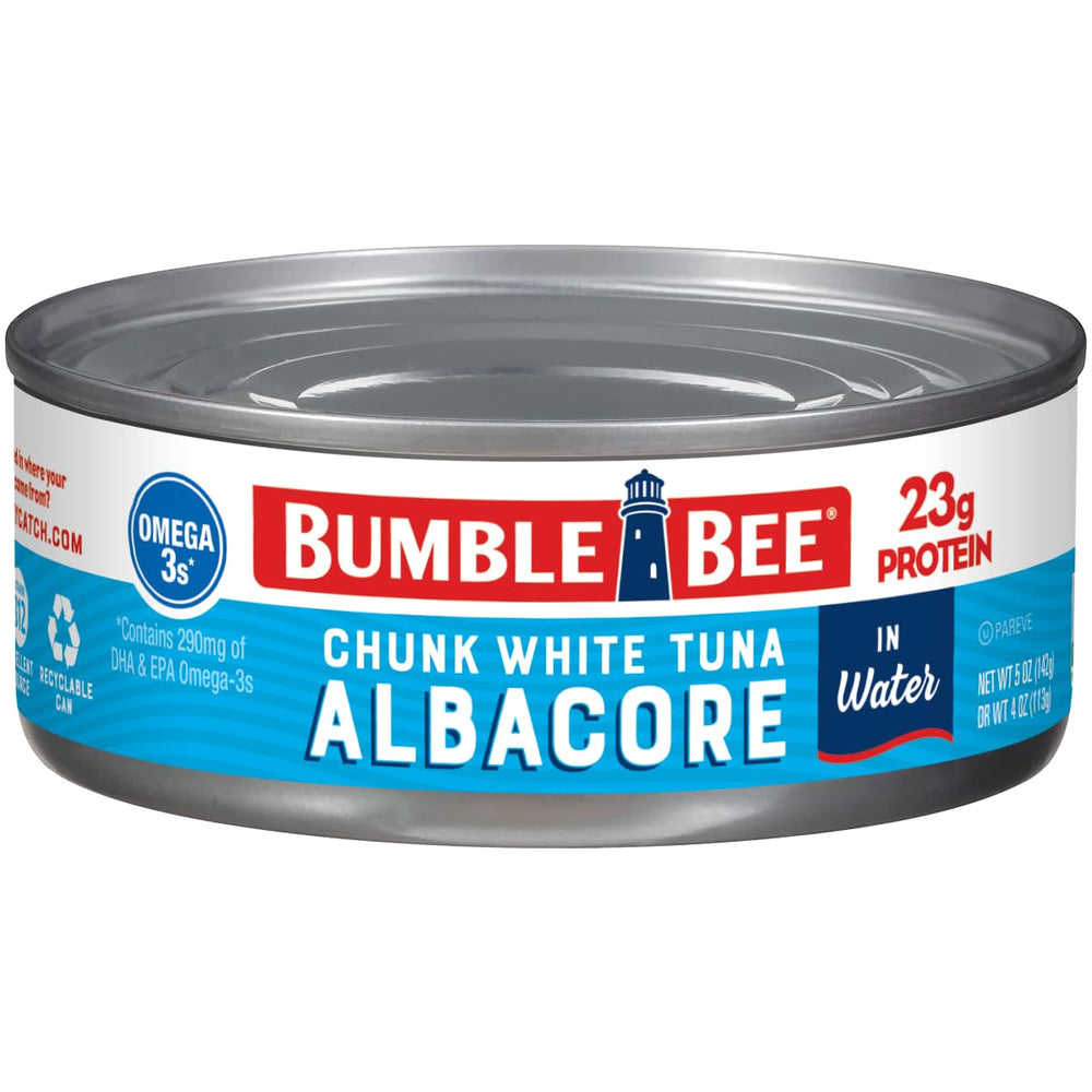 Bumble Bee chunk white albacore tuna in water can—lean protein for quick meals.