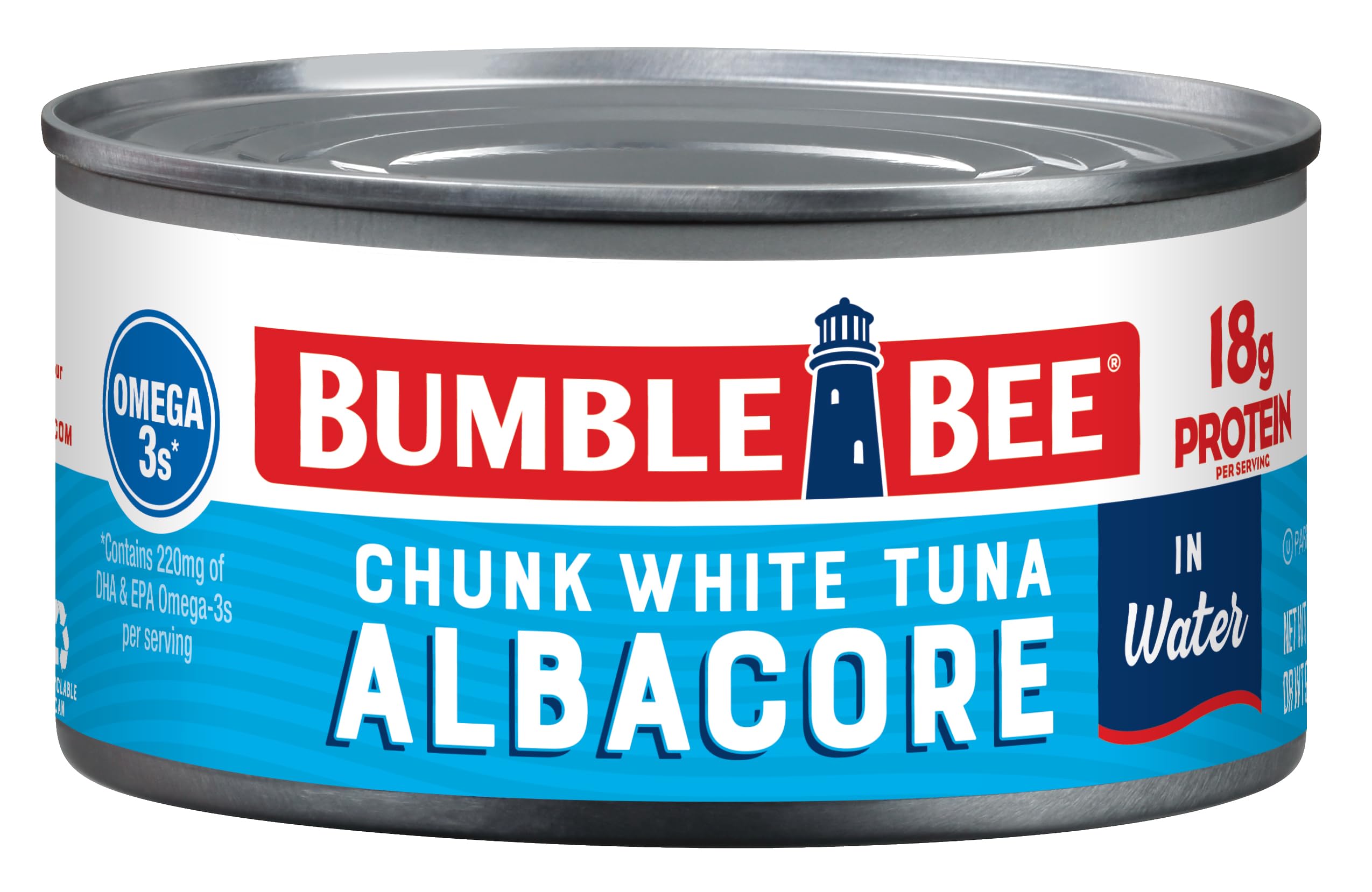 Bumble Bee chunk white albacore tuna in water, open can for quick meals.