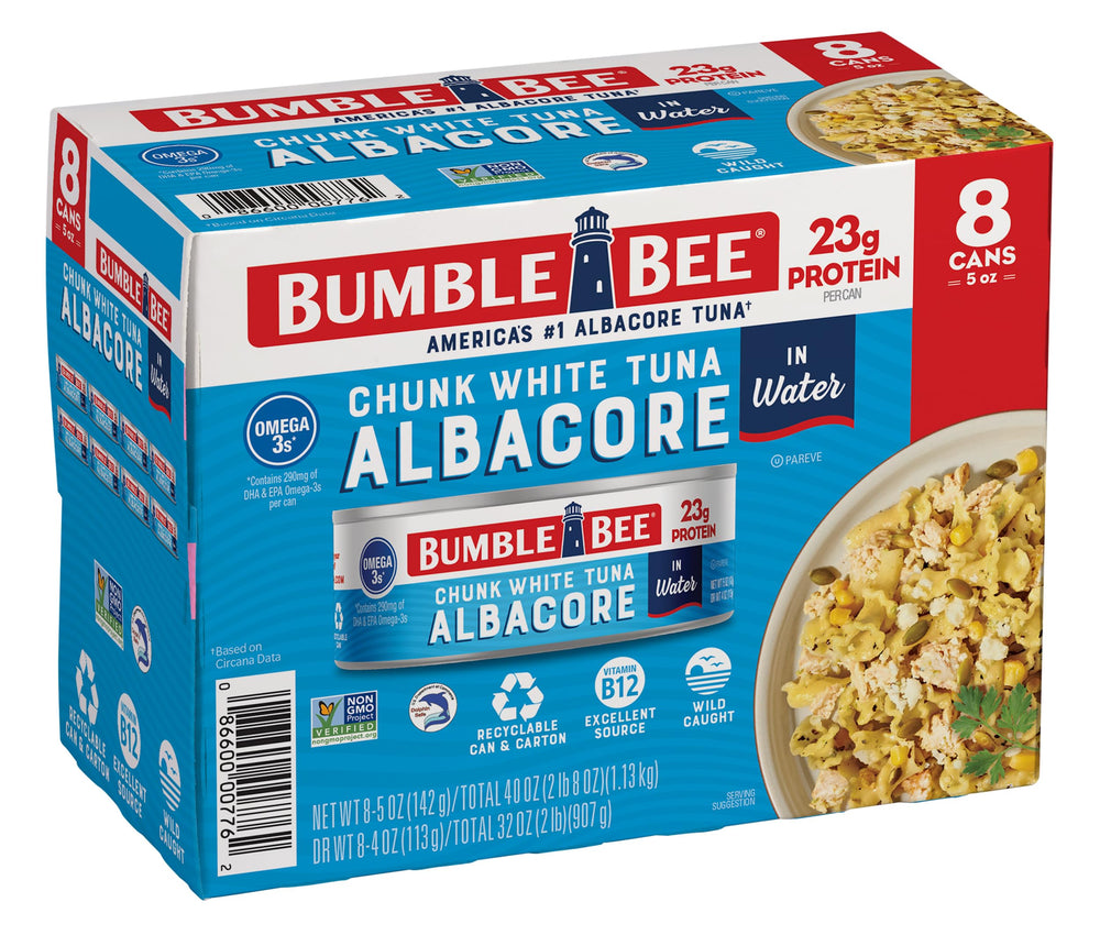 Bumble Bee chunk white albacore tuna in water close-up for salads and sandwiches