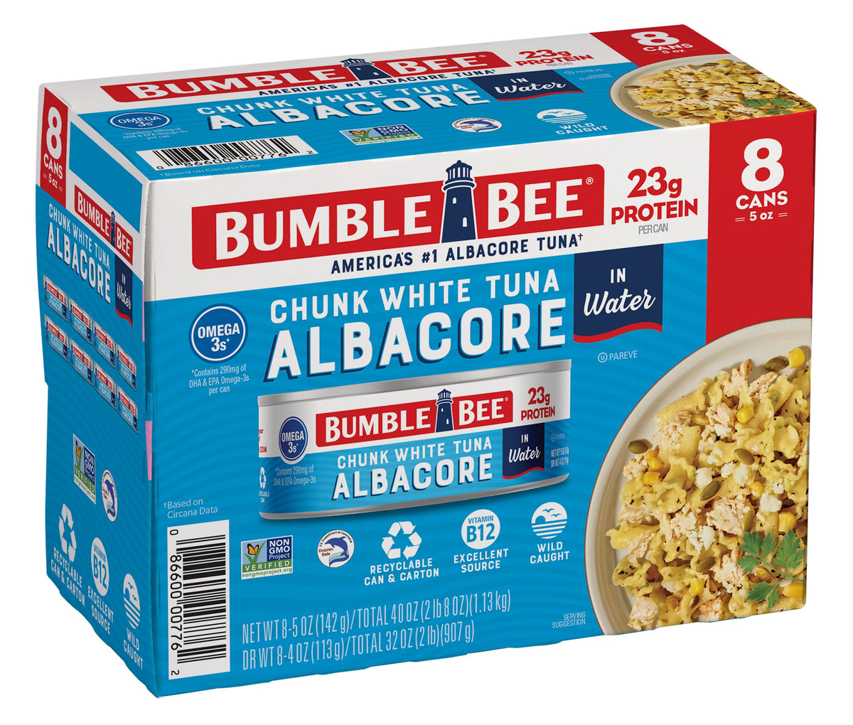 Bumble Bee chunk white albacore tuna in water close-up for salads and sandwiches