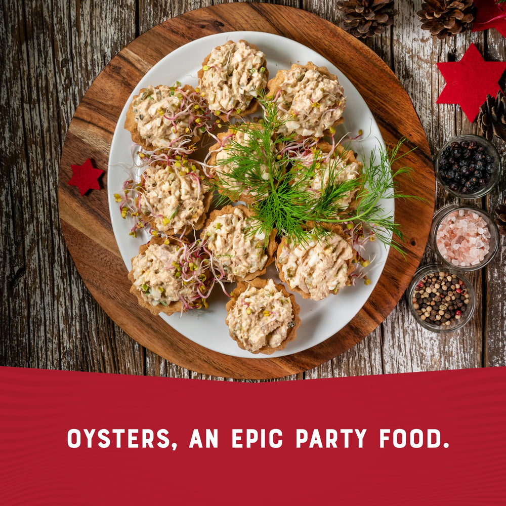 Bumble Bee Hot Spicy Smoked Oysters serving ideas, ready-to-assemble hors d'oeuvres.