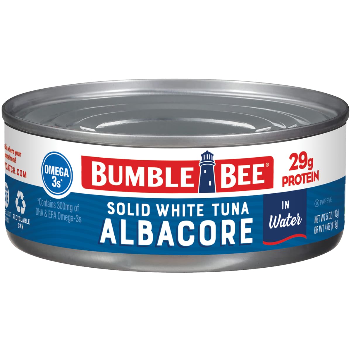 Bumble Bee solid white albacore tuna label closeup showing trusted branding and quality.
