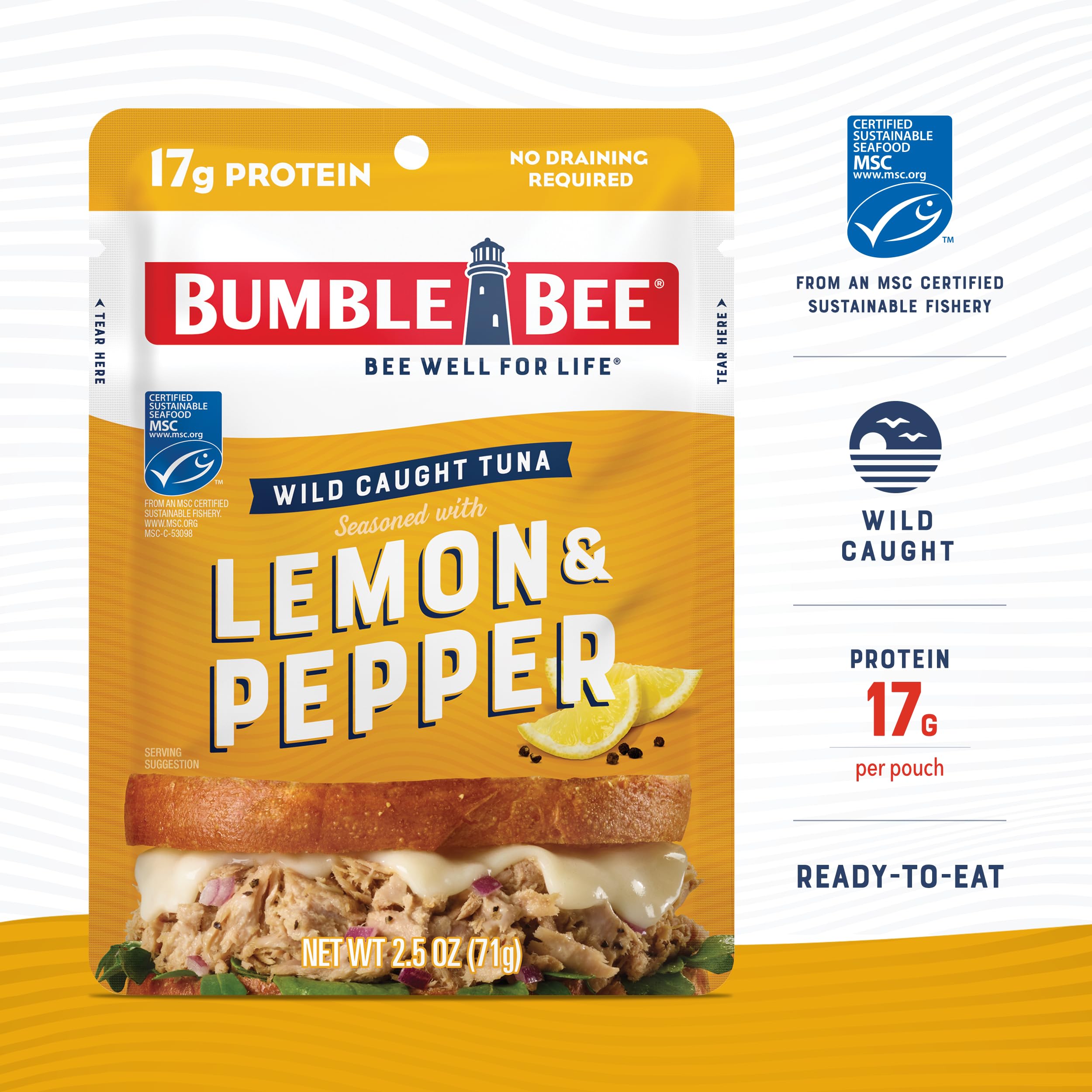 Bumble Bee Lemon Pepper Tuna packs stacked for pantry access.