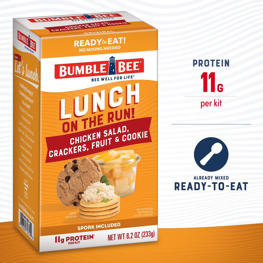 Bumble Bee Lunch on the Run crackers and fruit cup, convenient snack option for outdoors.