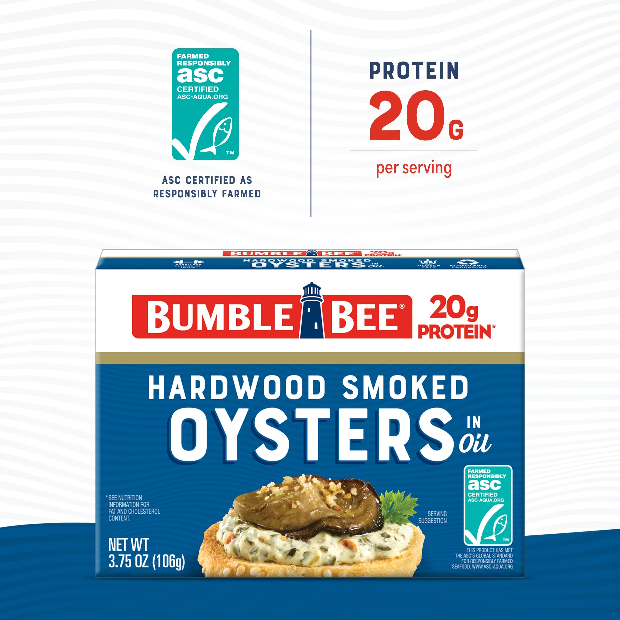 Bumble Bee oysters in opened can, convenient ready-to-eat meal option.