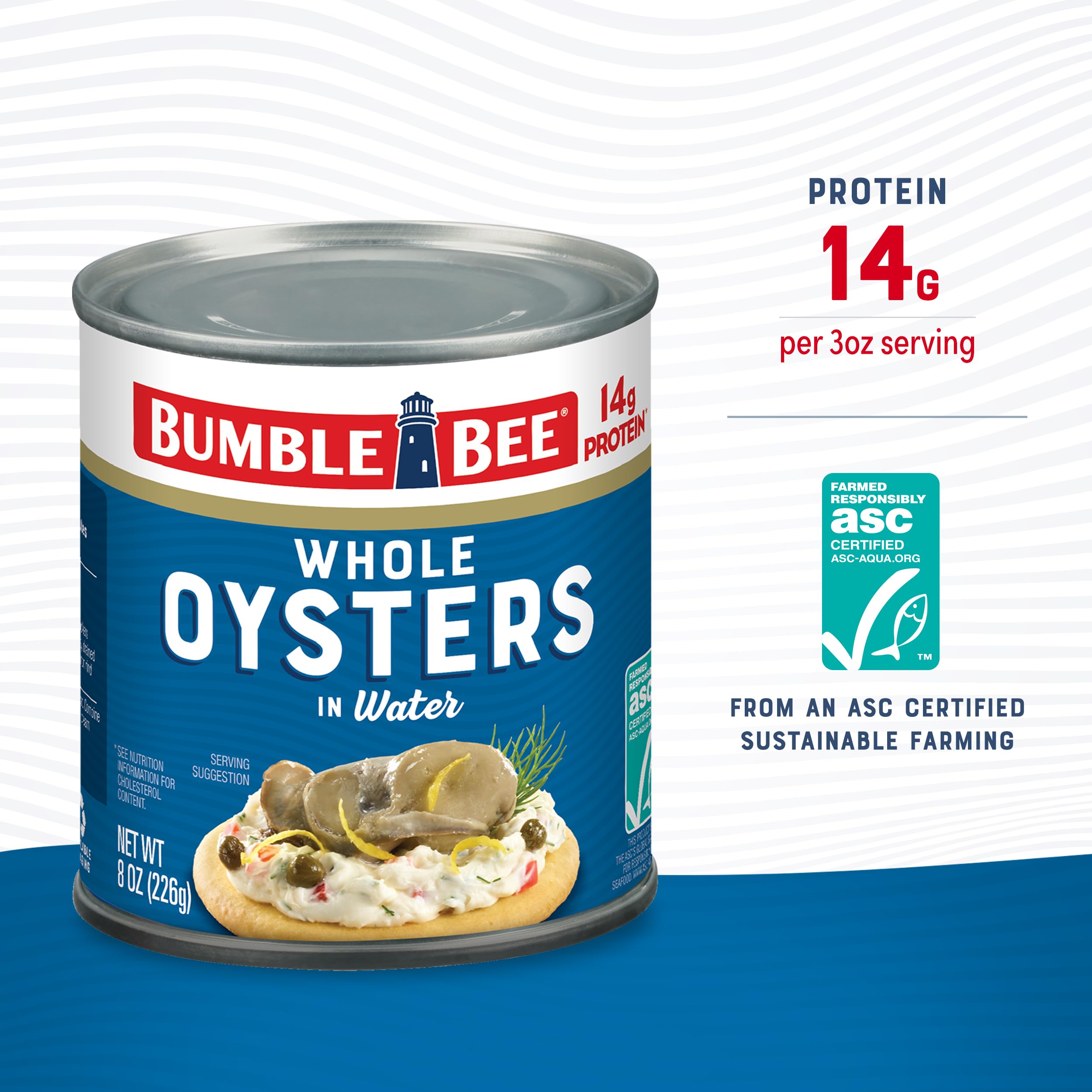Bumble Bee Whole Oysters packed in water and salt support versatile cooking.