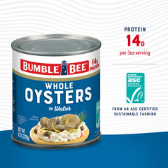 Bumble Bee Whole Oysters packed in water and salt support versatile cooking.
