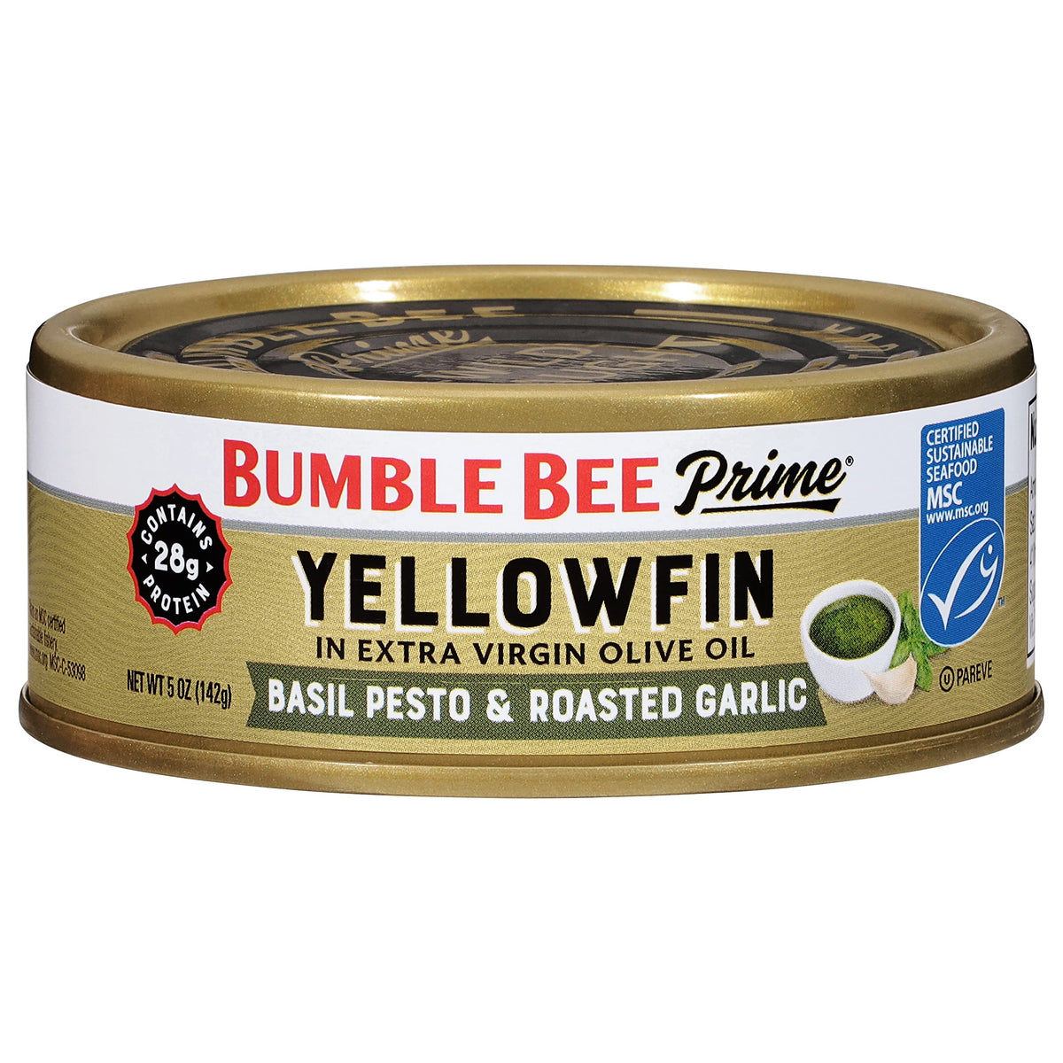 Bumble Bee Prime Basil Pesto Yellowfin Tuna in olive oil ready to pair with pasta.