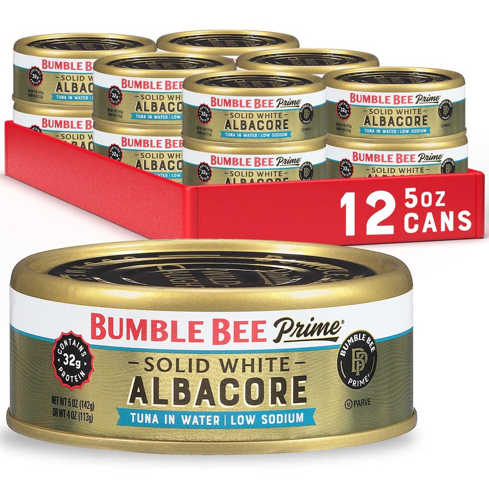 Bumble Bee Prime low-sodium tuna pack with 12 cans for convenient meals.