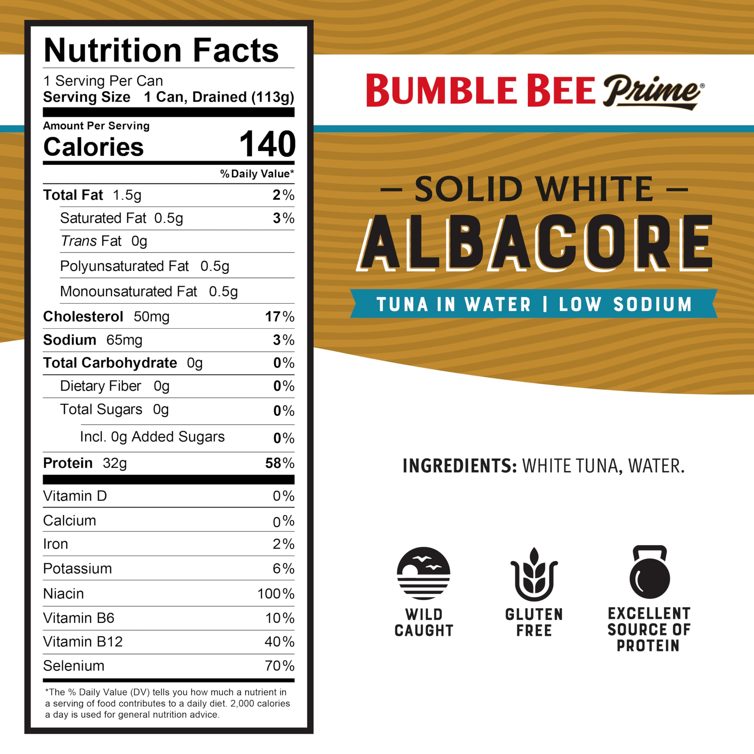 Bumble Bee Prime solid white albacore in water can for versatile protein.