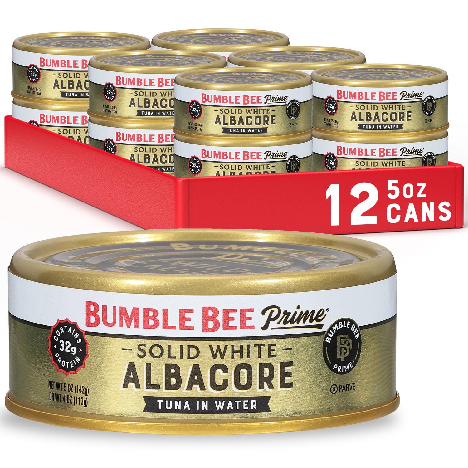 Bumble Bee Prime solid white albacore tuna in water can ready for quick meals.