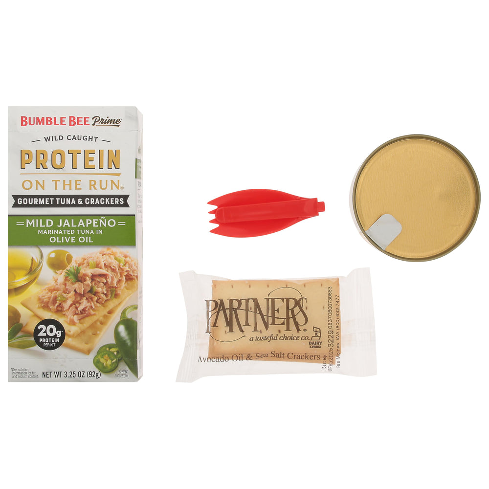 Dolphin-safe label on Bumble Bee Prime tuna on the run kit packaging