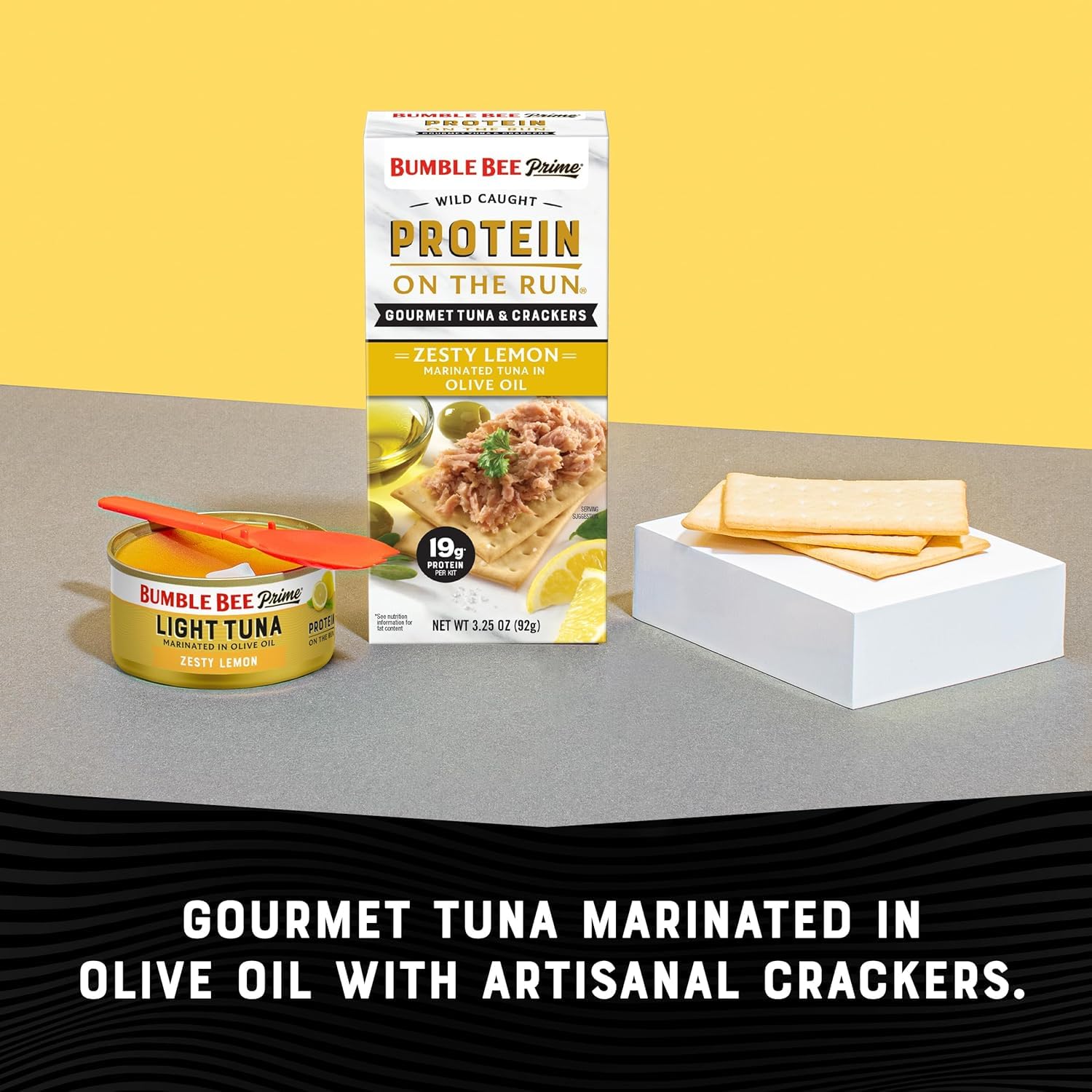 Dolphin-safe tuna packaging indicating responsible sourcing.