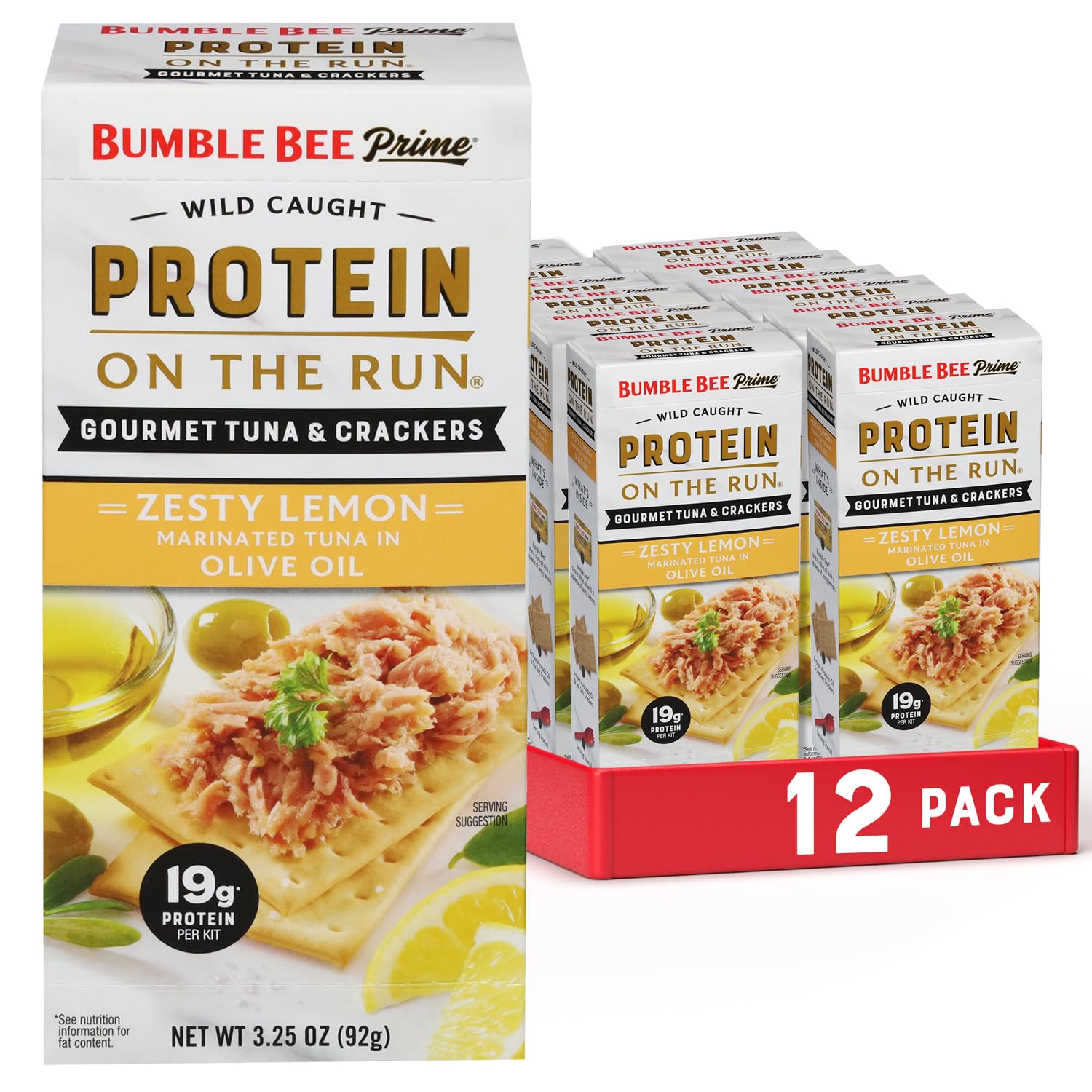 Bumble Bee Prime Tuna can in olive oil and lemon for a protein-rich snack.