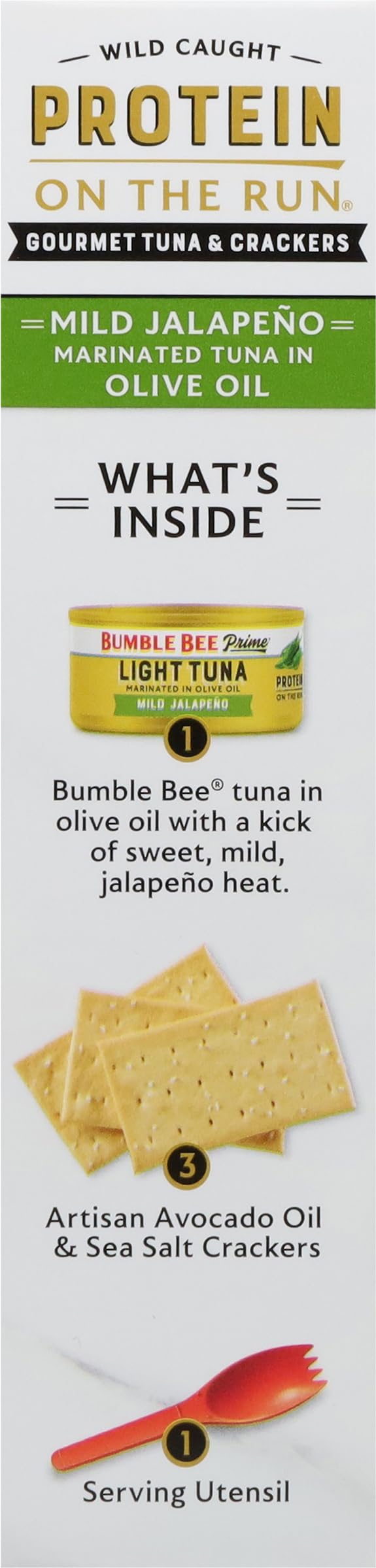Bumble Bee Prime Tuna Snack Kit: skipjack tuna marinated in olive oil for premium flavor.
