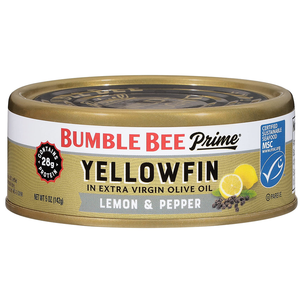 Bumble Bee Prime yellowfin tuna in olive oil can, ready for quick meals.