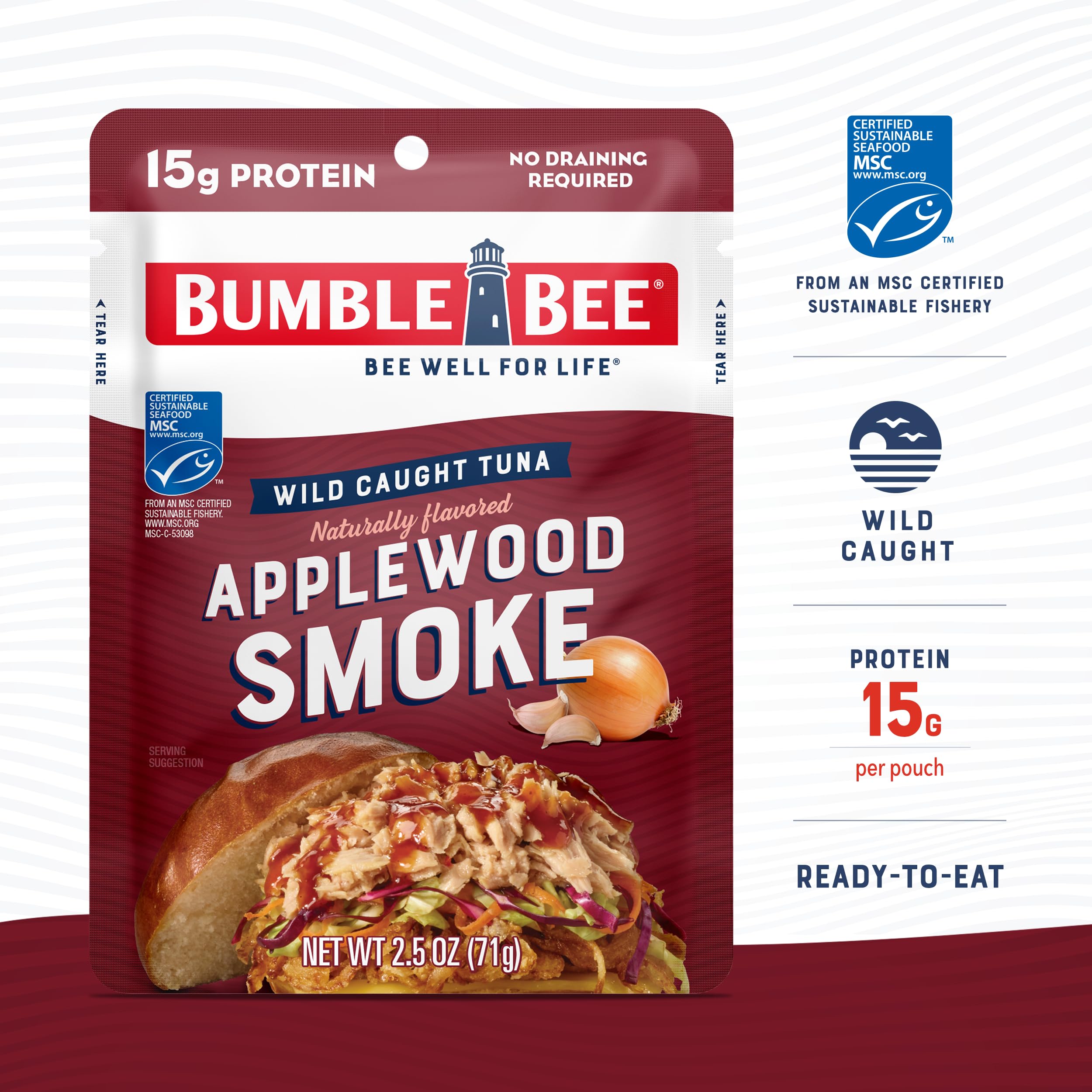 Bumble Bee protein-packed tuna pouch served over salad for flavor and nutrition.