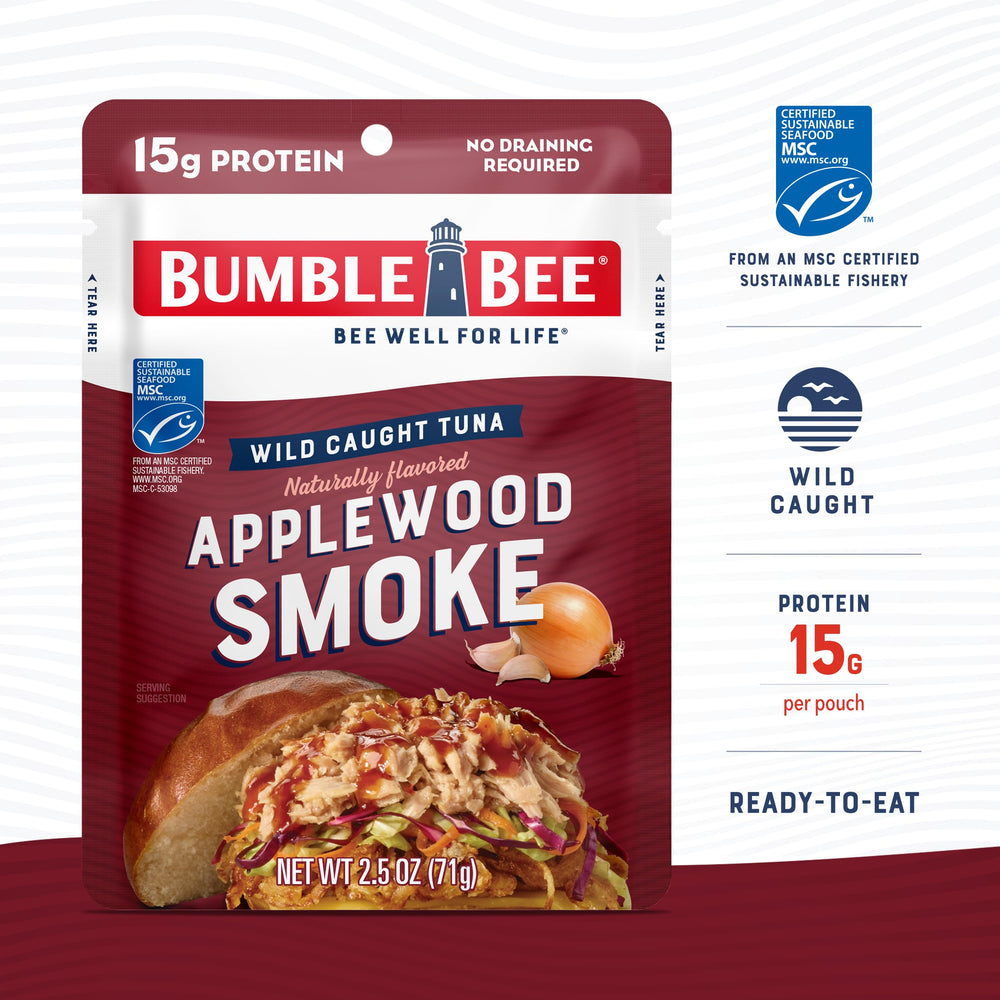 Bumble Bee protein-packed tuna pouch served over salad for flavor and nutrition.