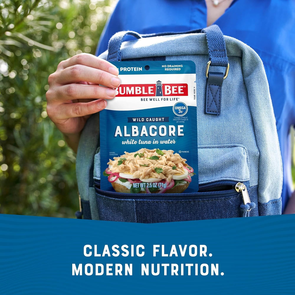 Bumble Bee ready-to-eat tuna pouch held in hand for on-the-go meals
