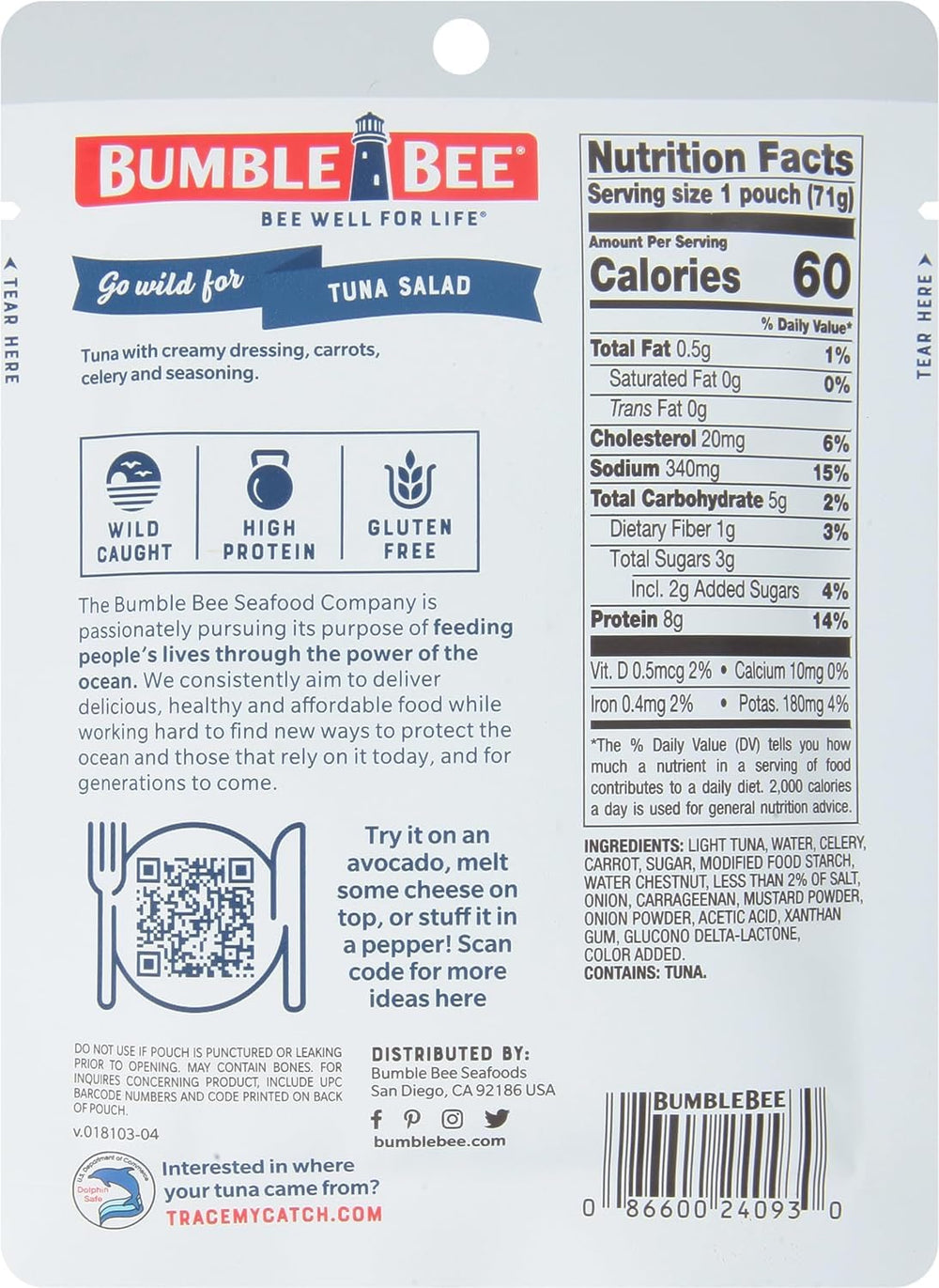 Bumble Bee ready-to-eat tuna salad pouch ideal for on-the-go meals