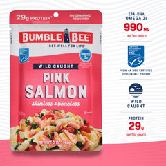 Bumble Bee wild salmon pouch on salad for a protein boost