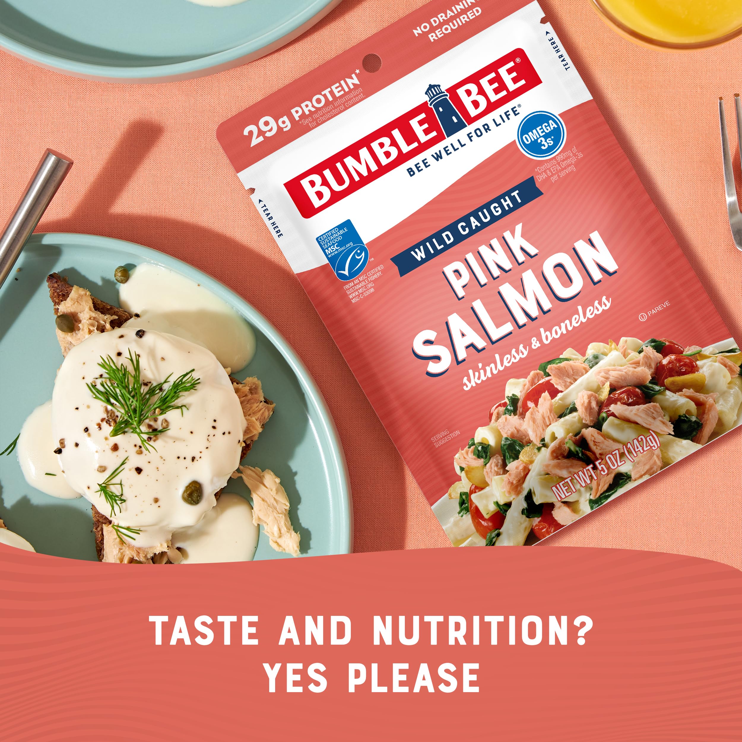 Bumble Bee salmon snack plate showing convenient ready-to-eat option