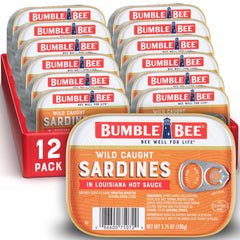 Bumble Bee Sardines in Louisiana Hot Sauce can with bold flavor and protein snack.