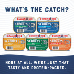 Bumble Bee sardines nutrition label close-up highlighting protein per serving.