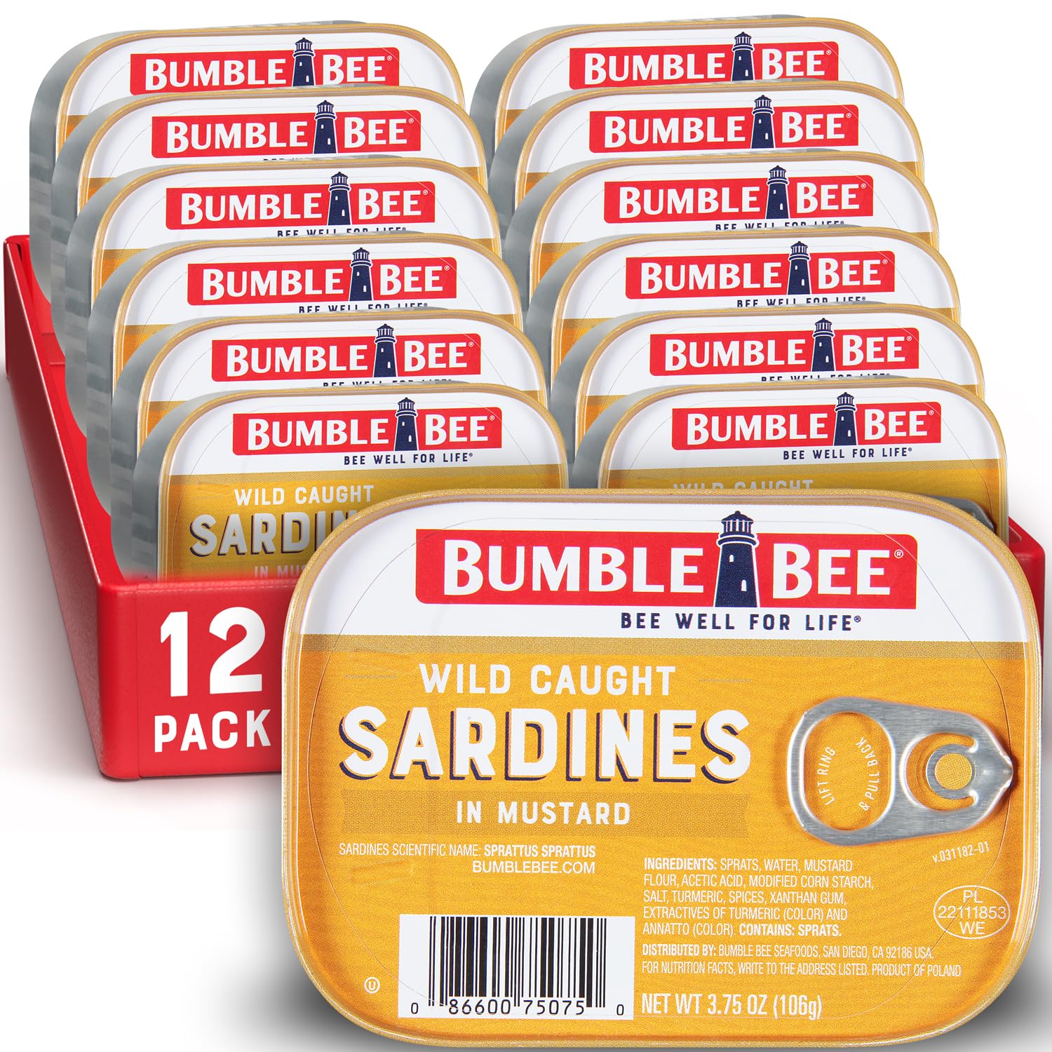 Bumble Bee Sardines in Mustard Sauce pack of 12, a protein-packed pantry staple.
