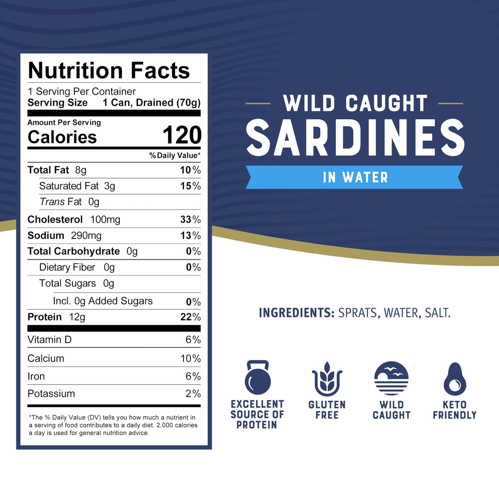 Bumble Bee sardines, 12g protein per serving, a convenient pantry staple.