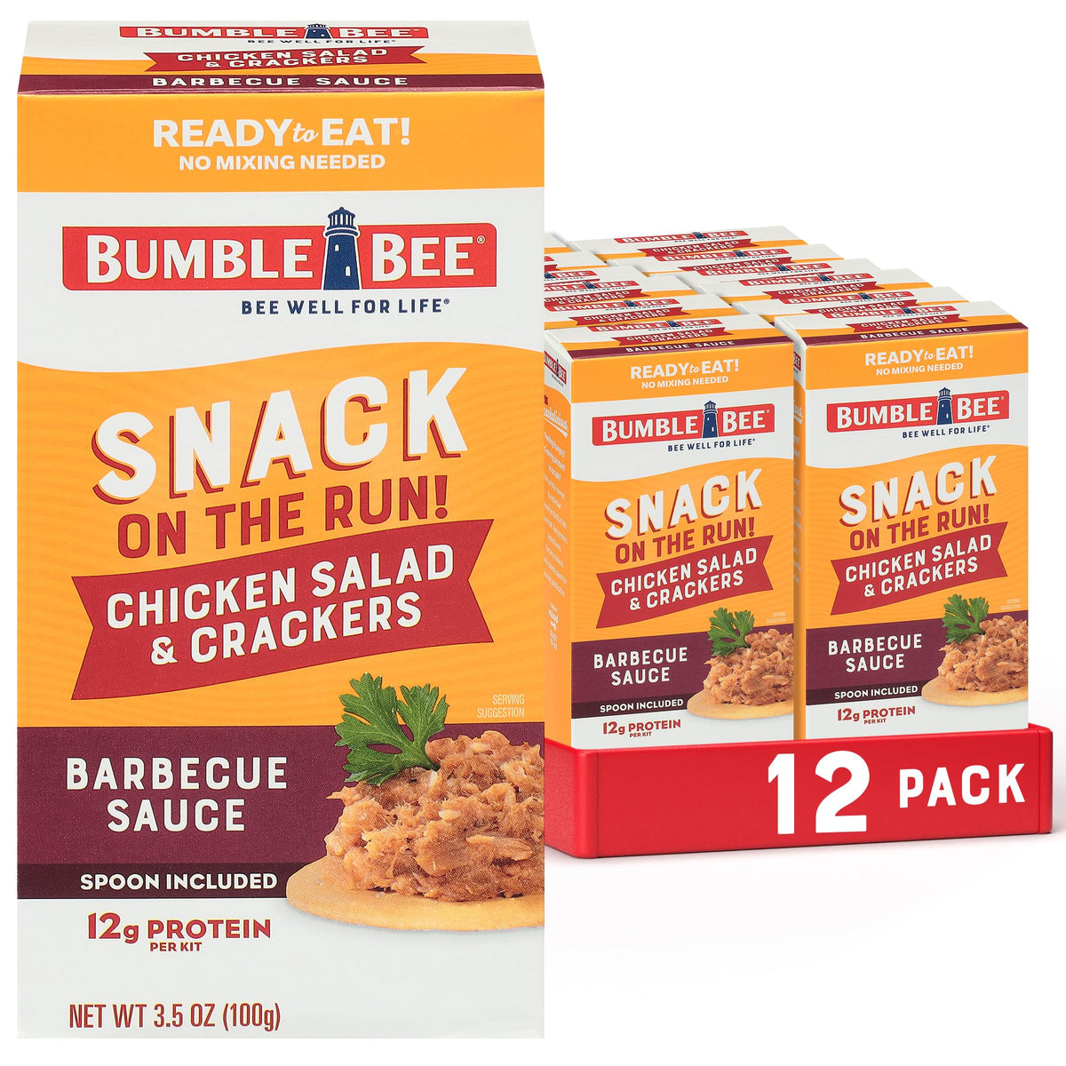 Bumble Bee Snack on the Run BBQ Chicken Salad can with crackers for quick protein on the go.