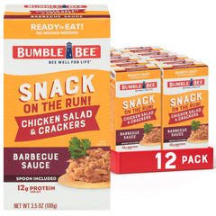 Bumble Bee Snack on the Run BBQ Chicken Salad can with crackers for quick protein on the go.