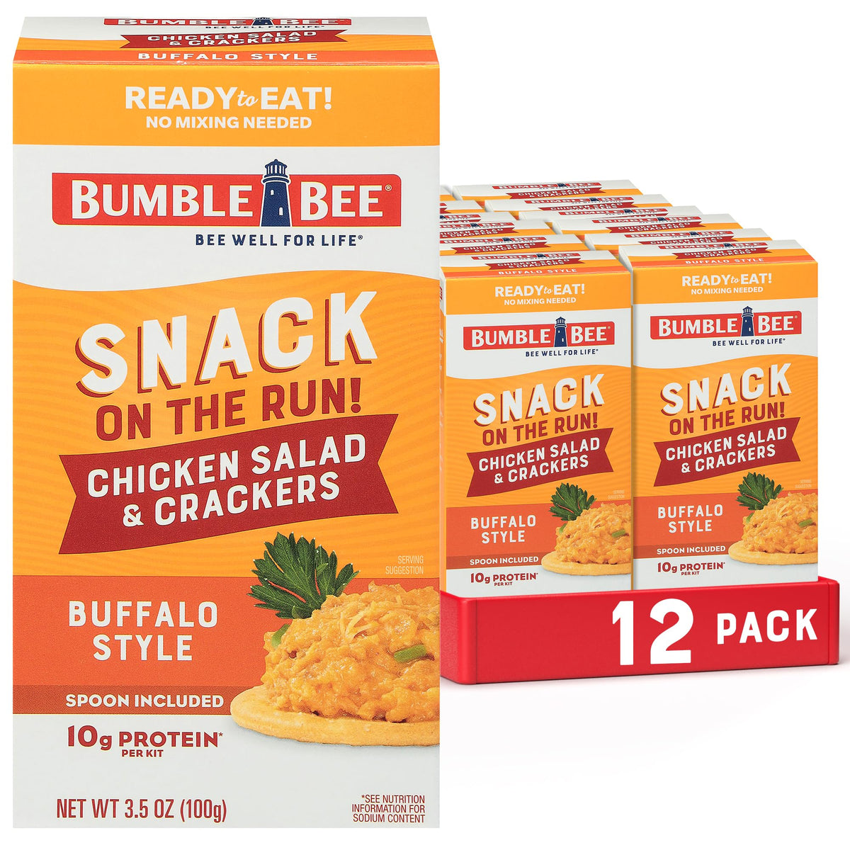 Bumble Bee Snack On The Run buffalo chicken salad with crackers, portable protein.
